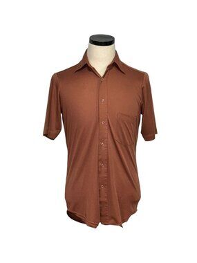 Ultrassa Knit Mens 60s Brown Short-Sleeve Button-Down Shirt Size 15